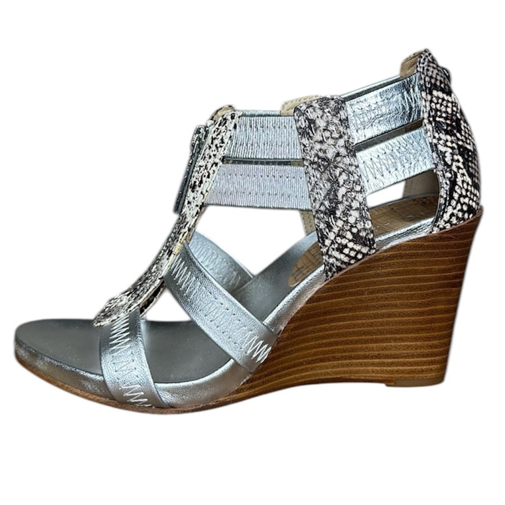 Donald J Pliner Ginge Metallic Zip Wedge Sandals Womens Size 7 1/2